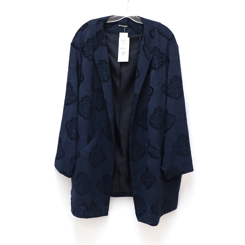 Samoon Blue Jacquard Jacket long open blazer evening 20 going out mobwife floral